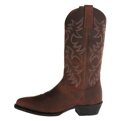 (brown, 42) Men&apos;s Retro Distressed Western Boots Leather Cowboy Boots Embroidery Tall Boots