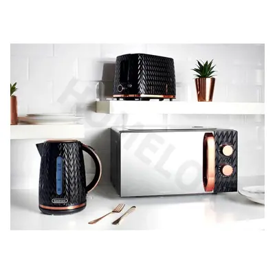 Kitchen Set Microwave Toaster & Kettle Black & Copper Textured 3pc