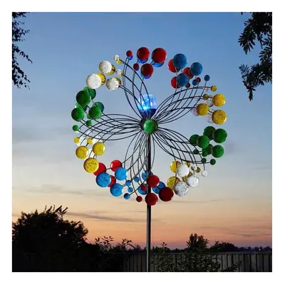 Solar Powered Large 2m LED Lights Garden Wind Spinner Harlequin Stake