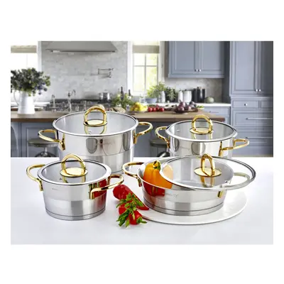 Evimsaray Elit Series 8-piece Stainless Steel Cookware Set (Gold)