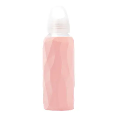 (Pink) 300ml Glass Water Bottle Sports Travel Drinking Cup With Silicone Cover