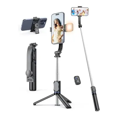 Selfie Stick with Light [Detachable Phone Holder], 41.7" Extendable Phone Tripod with Remote, Ro