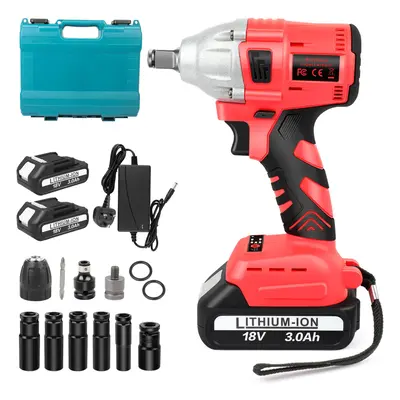 (2*3.0 Ah batter&1*charger) 650Nm 21V Electric Cordless Impact Wrench Drill Gun Driver Ratchet