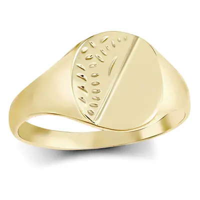 (P) Jewelco London Boys Solid 9ct Yellow Gold Diamond Cut Oval Signet Ring