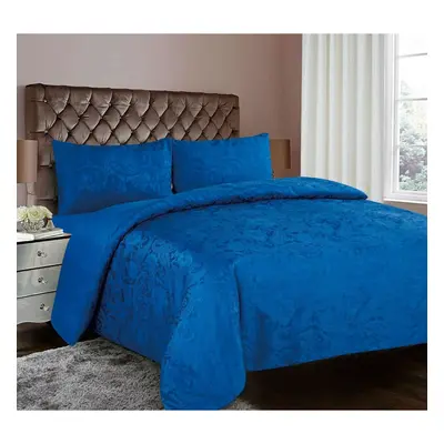 (Royal-Blue (Duvet-Set), Double ) 3PCs Luxury Cleo Bedspread Throw Comforter Soft Bedding Set & 