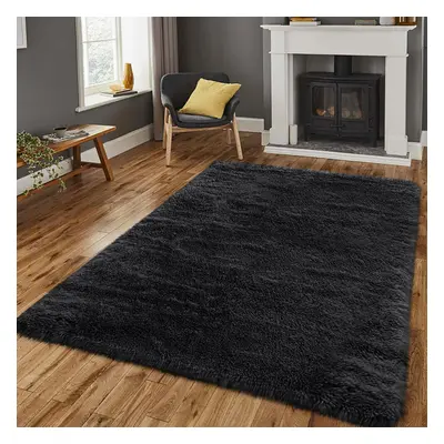 (Black, x cm) Large Shaggy Rugs Living Room Carpet Fluffy Pile