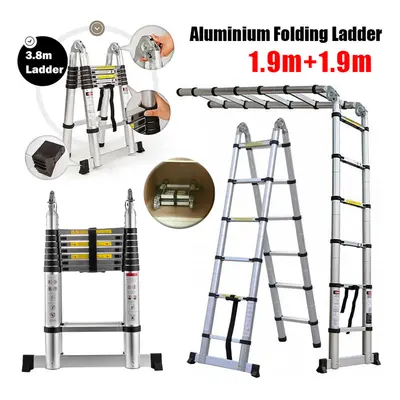 Aluminium Folding Telescopic Ladder Step Extendable 3.8M(1.9M+1.9M)