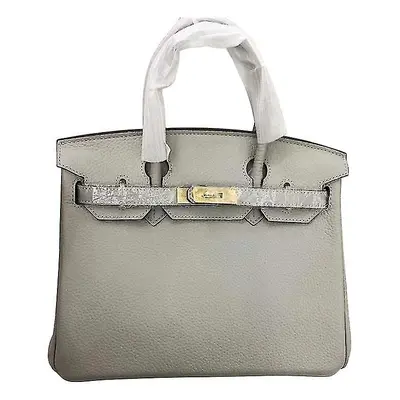 (Pearl white, 30*23*16cm) Ladies Women Leather Handbag Birkin First Layer Cowhide Leather Tote B