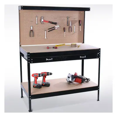 (Black) SwitZer Steel Garage Tool Box Work Bench Storage Pegboard Shelf DIY Workshop