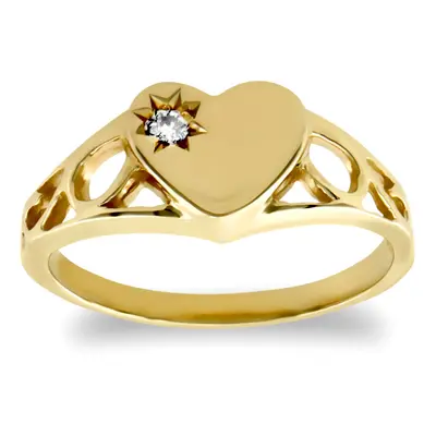 (H) Jewelco London Girls Solid 9ct Yellow Gold Solitaire Love Heart Signet Baby Ring - JBR022