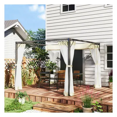 Outsunny x m Pergola with Retractable Roof and Netting, Khaki