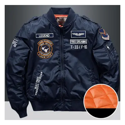 (navy blue, XL) Winter Fashion Stand Collar Jacket Man Bomber Jacket Mens Windbreaker Thicken Ja