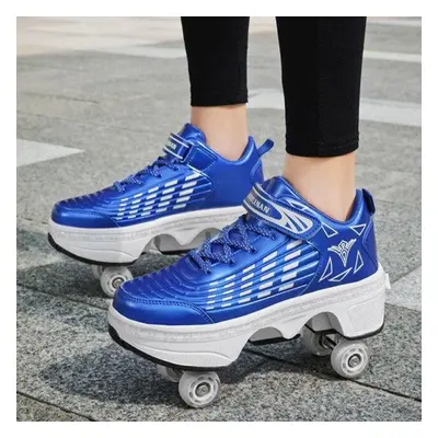 (blue, 36) Skatesroller Shoes Deformation Parkour Shoes Four Wheels Running Shoes Roller Skates 