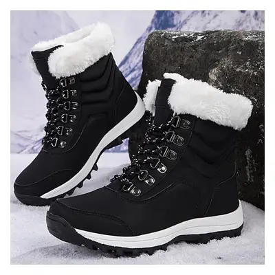 (black, 40) Tuinanle Winter Ladies Boots Fur Plush Snow Boots Women&apos;s Platform Ankle Boots 