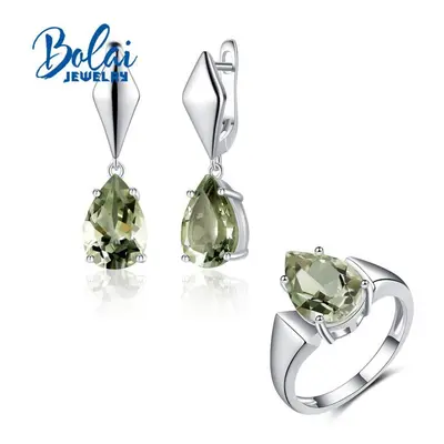 (green, Us ring size 8#) New Design Natural Brazil Green Amethyst Jewelry Set Sterling Silver Fi