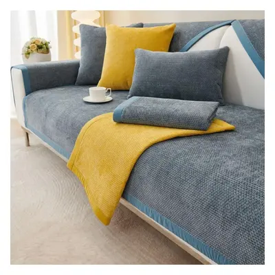 (blue, 90x240cm 1pcs) Chenille Sofa Cushion Four Seasons Universal Sofa Protector Mat Cover Towe