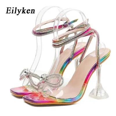 (orange, 35) Eilyken Women Sandals Summer Sexy Perspex Crystal High Heels Party Wedding Shoes Sq