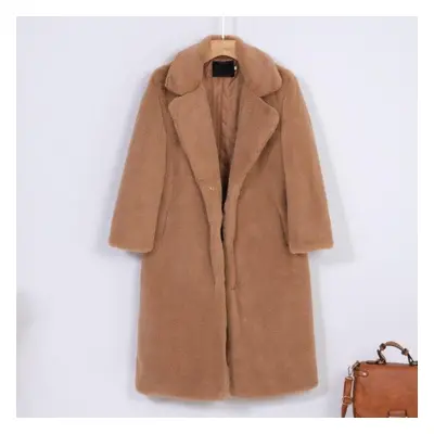 (brown, XXL) Women Winter Warm Faux Fur Coat Thick Women Long Coat Turn Down Collar Women Warm C