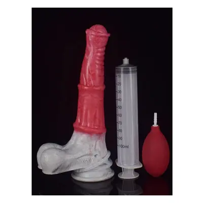 (as the picture, syringe and bulb M6) Faak Long Squirting Horse Dildo With Sucker Silicone Ejacu