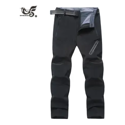 (black, 7XL) Winter Warm Soft Shell Fleece Zipper Pants Casual Pants Windproof Waterproof Men &a