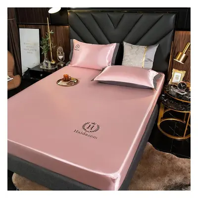 (dark pink, 180*200cm) Summer Luxury Imitated Satin Silk Bed Sheet Solid Color Bedding Mattress 