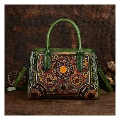 (green) Johnature Retro Exquisite Embossed Women&apos;s Leather Bag Versatile Large Capacity Sho