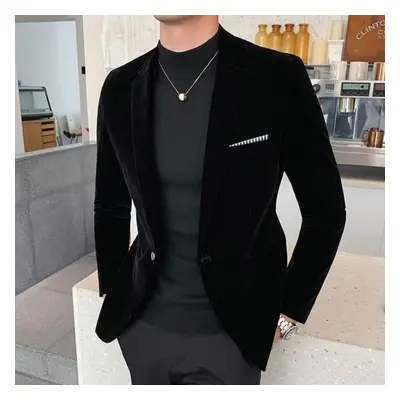 (black, XXXXL) Autum Velvet Wedding Dress Coat Mens Blazer Jacket Fashion Casual Suit Jacketstag