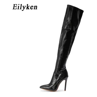 (black, 37) Eilyken Sexy Patent Leather Over The Knee Boots Fashion Pointed Toe Zip Women Nightc