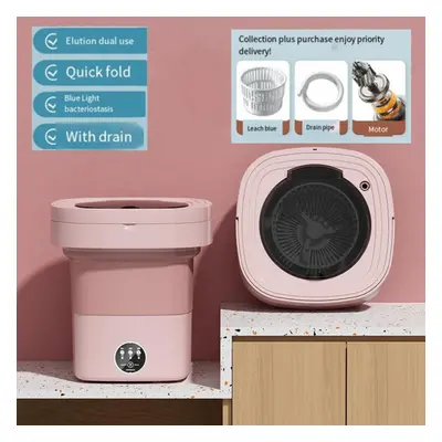 (pink, EU Plug) 9l Folding Portable Washing Machine Big Capacity With Spin Dryer Bucket For Clot