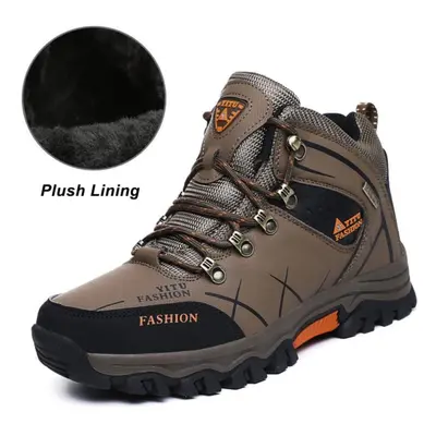 (brown, 45) Men&apos;s Hiking Boots Waterproof Snow Boots Leather Sneakers Male Outdoor Sports S