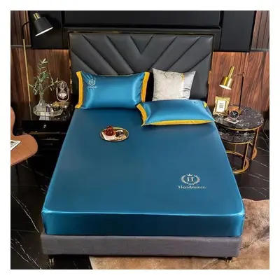 (blue, 200*220cm) Summer Luxury Imitated Satin Silk Bed Sheet Solid Color Bedding Mattress Cover