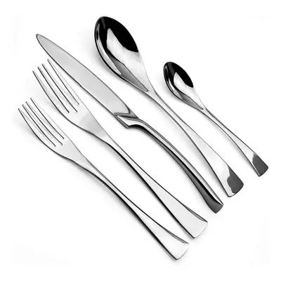 (silver) Jankng 20-piece 18/10 Stainless Steel Tableware Set Mirror Polishing Black Serive For H