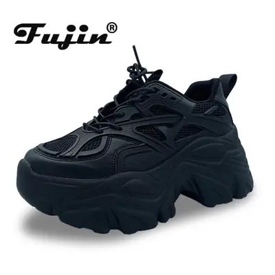 (black, 40) Fujin 7cm Chunky Sneakers Platform Shoes Wedge For Women Casual Shoes Breathable Sum