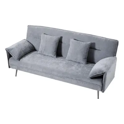 (Grey) 3-Seater Convertible Sofa Bed with Pillows