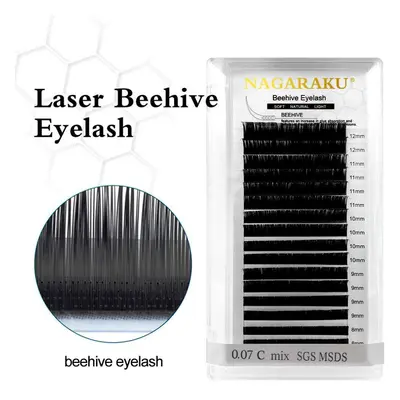 (black, 0.07D 8mm*10 cases) Laser Beehive Individual Eyelash Extension Nagaraku Cases Lot Black 