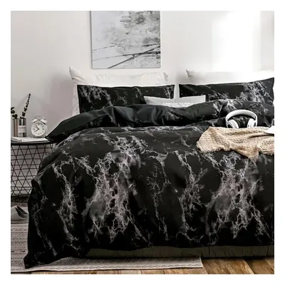 (black, EU-AU-King(3pcs)) Bedding Marble Pattern Plain Print Quilt Cover Sheet Three Or Four Pie