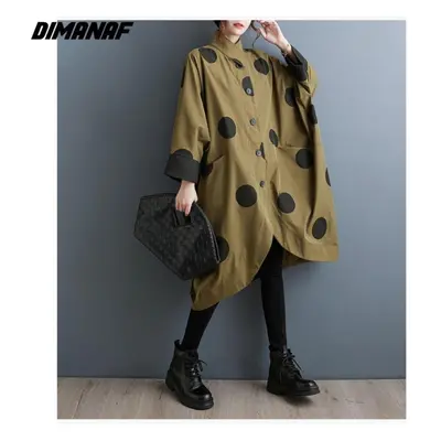 (as the picture, One Size) Dimanaf Plus Size Autumn Winter New Jackets Loose Batwing Sleeve Polk