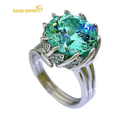 (green, 7) Sace Gems Lotus Flower Rings For Women Sterling Silver 12mm Green High Carbon Diamond