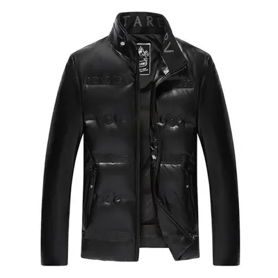 (black, XL) Winter Genuine Leather Down Jacket Men&apos;s Short Sheepskin Jacket Plus Velvet Thi