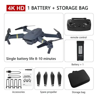 (black, single camera battery) New E58 Rc Drone Wifi 4k Hd Wide Angle Camera Aerial Photography 