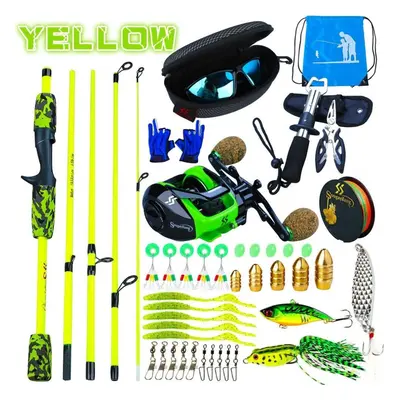 (yellow, 5.5FT Rod&Reel Right Hand) Portable Travel Fishing Fishing Rod Combos Sections Casting 