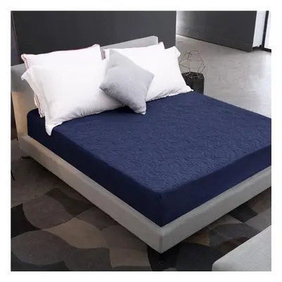 (navy, 180x200x30cm 1pc) Solid Color Quilted Embossed Waterproof Mattress Protector Fitted Sheet