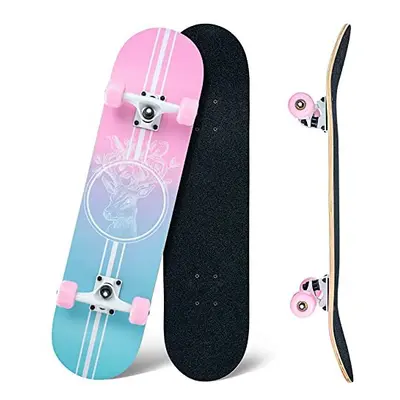 Skateboard,31 x Inch Complete Skateboard, 8-Layer Maple Wood Deck Double Kick Standard Skateboar