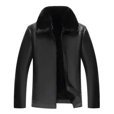 (as the picture, M) Winter Thickened And Velvet Warm Fur Collar Middle-aged Short Pu Jacket Leat