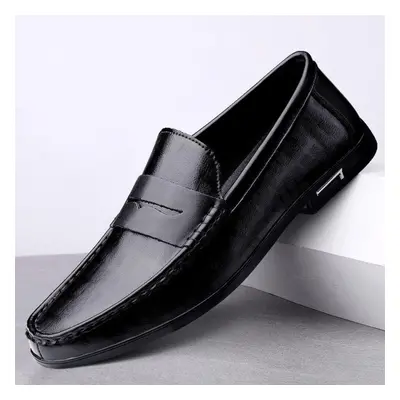 (black, 46) Genuine Leather Men Shoes Loafers Business Casual Leather Shoes Men Flat Shoes Comfo