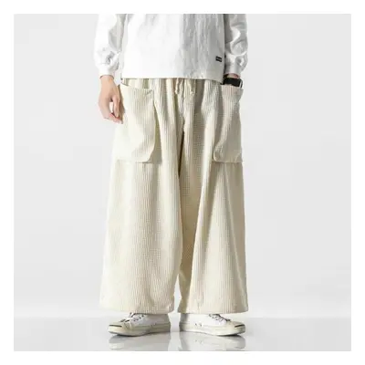 (white, 4XL) Corduroy Cargo Pants Japanese Vintage Side Pockets Harem Pants Casual Streetwear Jo