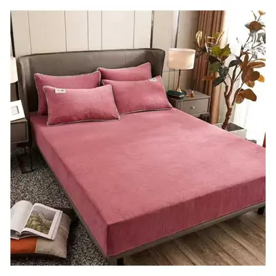 (deep pink, Bed sheet (220x200x25cm)) 1pc Flannel Bed Sheet With Elastic Band For Winter Soft Wa