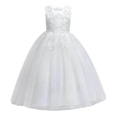 (white, 120) Girls Luxury Rainbow Tulle Lace Flower Bridesmaid Wedding Party Dresses Children Co