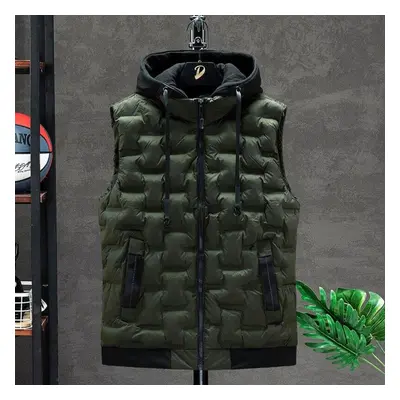 (army green, 7XL) 2021down Vest Men Casual Waistcoat Sleeveless Jackets Men Hooded Vest