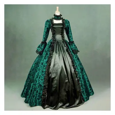 (green, M) (dida) Women Fall Winter Gothic Retro Floral Print Ball Gowns Gowns Dress